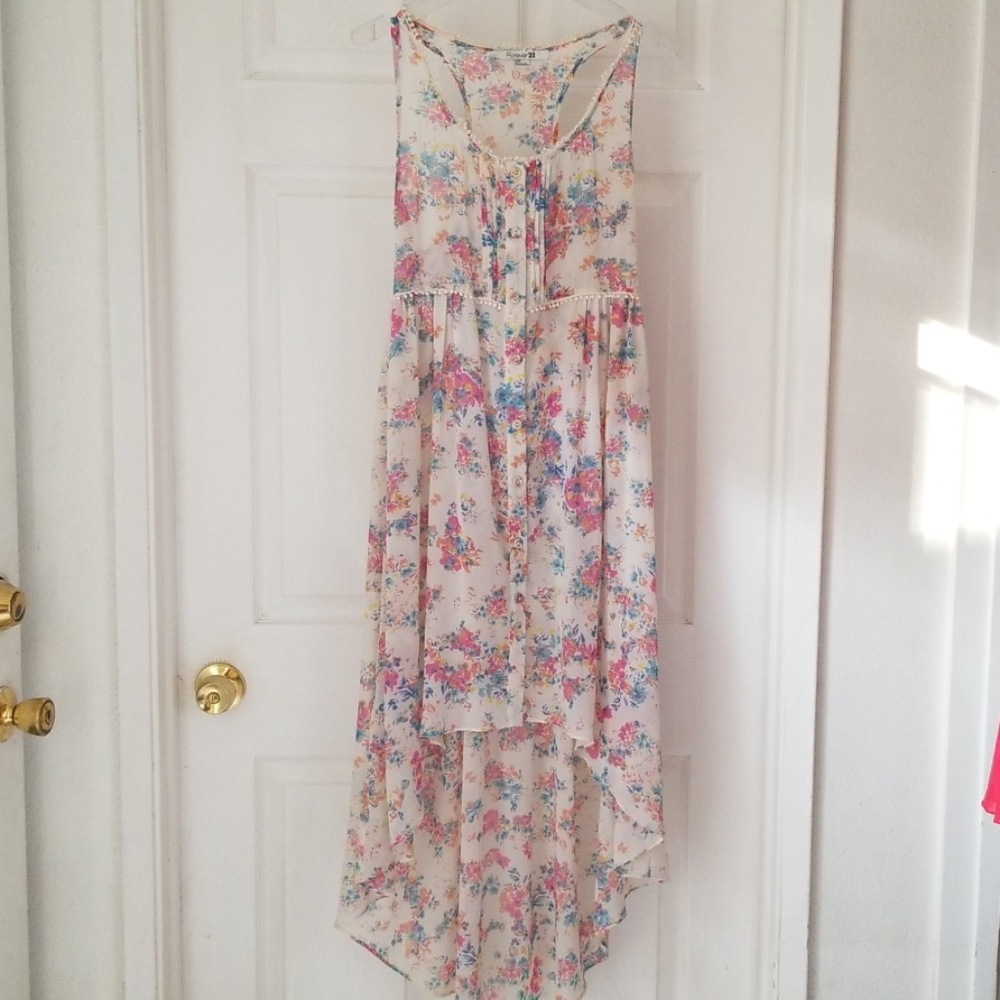 High-Low Sheer Floral Print Dress